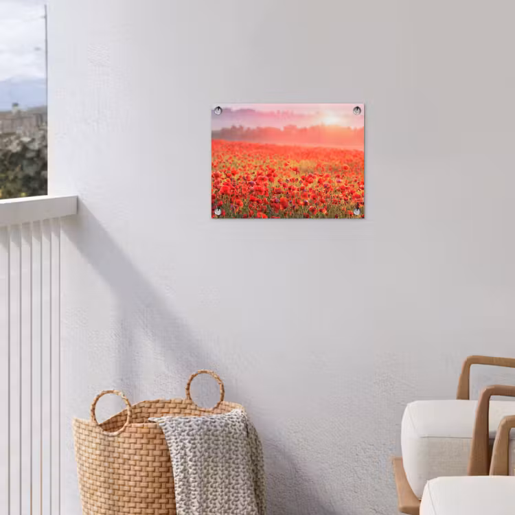 Rode klaprozen in de ochtendzon tuinposter los doek klein -sfeer8