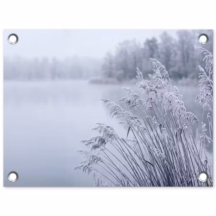 Riet - Bevroren - Winter - Natuur tuinposter los doek klein -3d