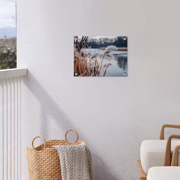 Riet - Gras - Natuur - Winter - Meer tuinposter los doek klein -sfeer8