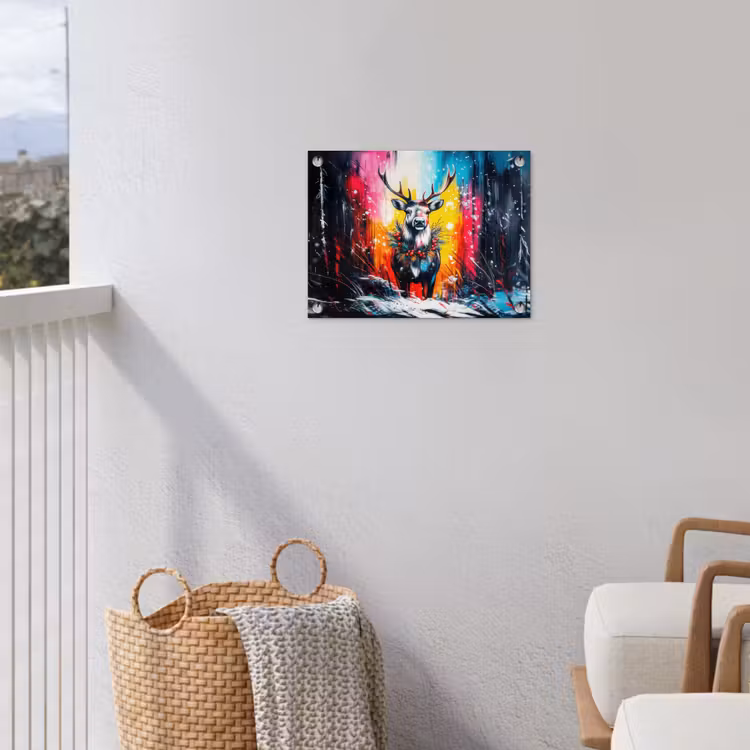 Rendier - Gewei - Krans - Kleurrijk tuinposter los doek klein -sfeer8