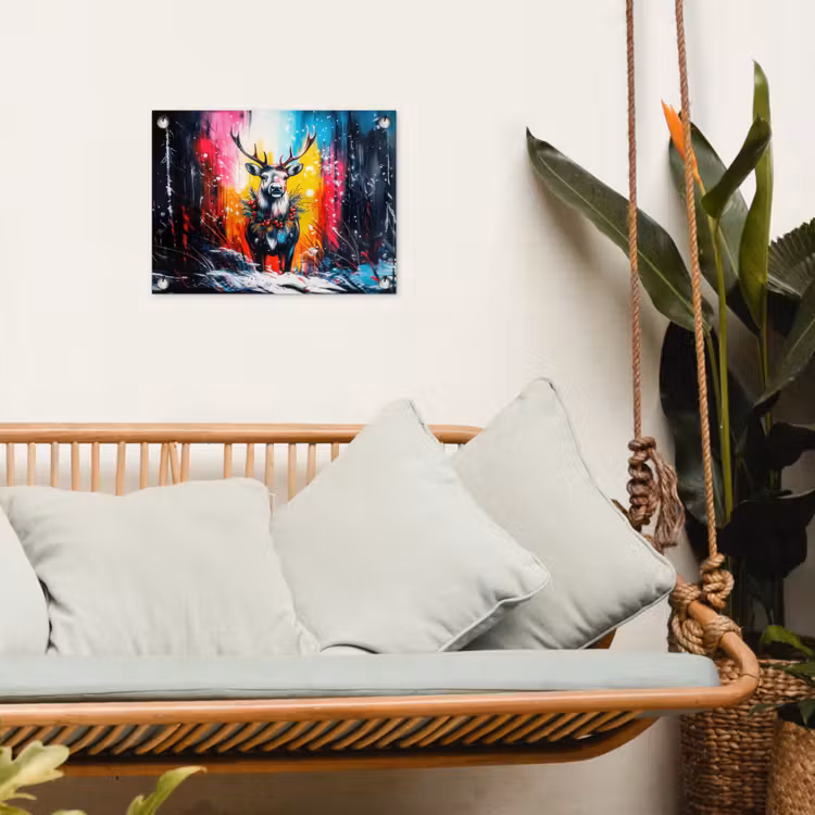 Rendier - Gewei - Krans - Kleurrijk tuinposter los doek klein -sfeer7