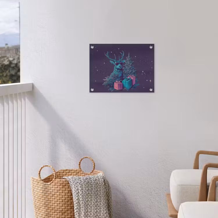 Rendier - Zonnebril - Neon - Kerstboom tuinposter los doek klein -sfeer8