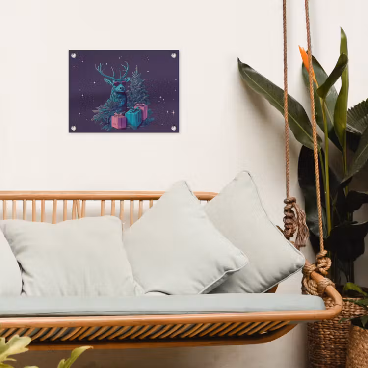 Rendier - Zonnebril - Neon - Kerstboom tuinposter los doek klein -sfeer7
