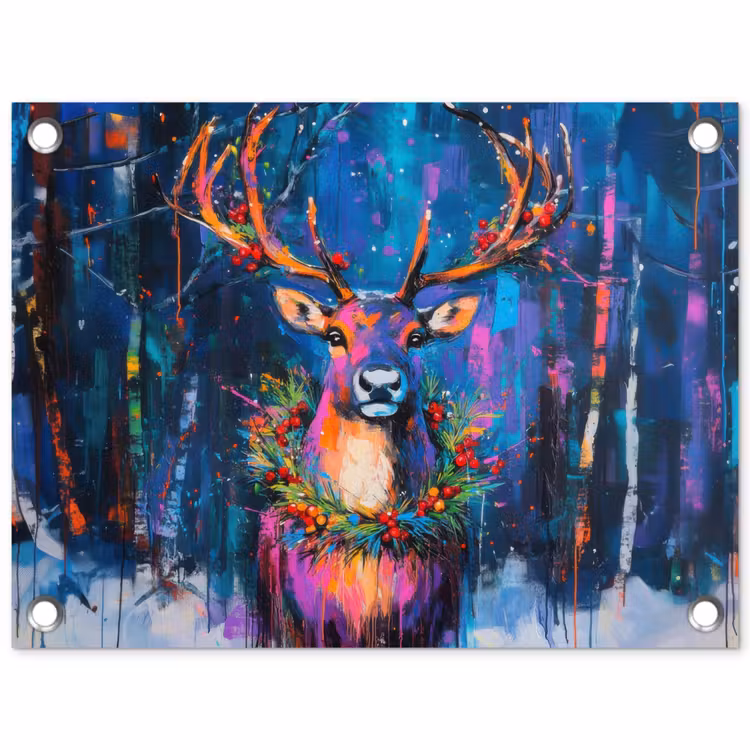 Rendier - Krans - Sprookjesachtig - Blauw tuinposter los doek klein -3d