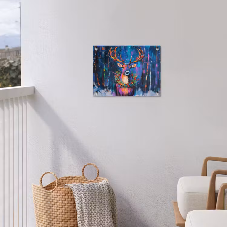 Rendier - Krans - Sprookjesachtig - Blauw tuinposter los doek klein -sfeer8