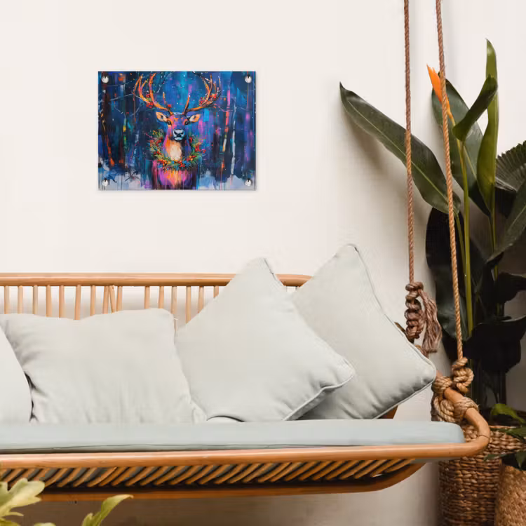 Rendier - Krans - Sprookjesachtig - Blauw tuinposter los doek klein -sfeer7