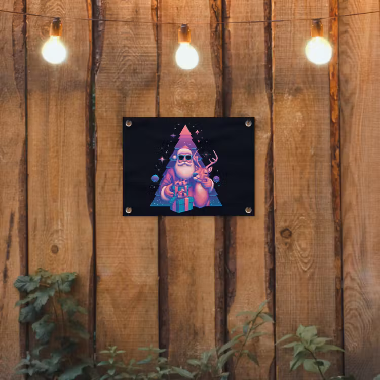 Retro - Kerstman - Rendieren - Kerstboom tuinposter los doek klein -sfeer1