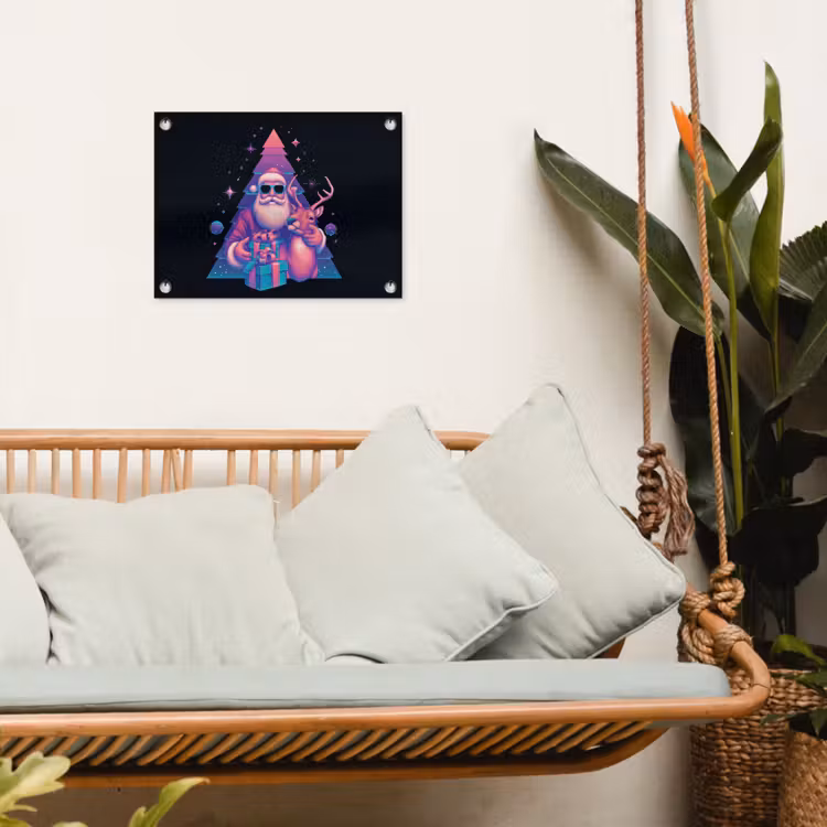 Retro - Kerstman - Rendieren - Kerstboom tuinposter los doek klein -sfeer7