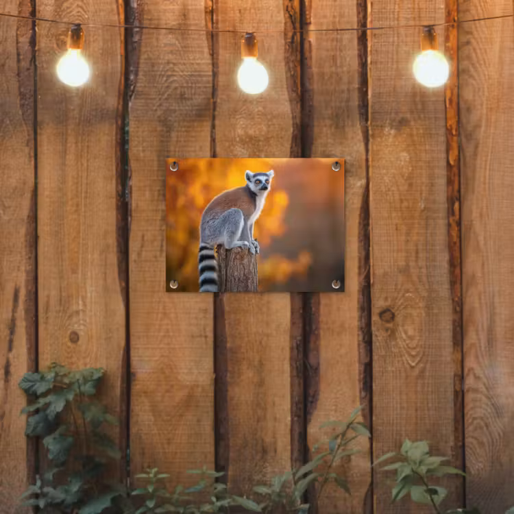 Ringstaartmaki - Boomstronk - Gestreept tuinposter los doek klein -sfeer1