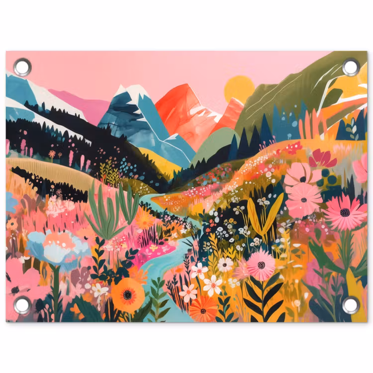 Rivier - Diepte - Bloemen tuinposter los doek klein -3d