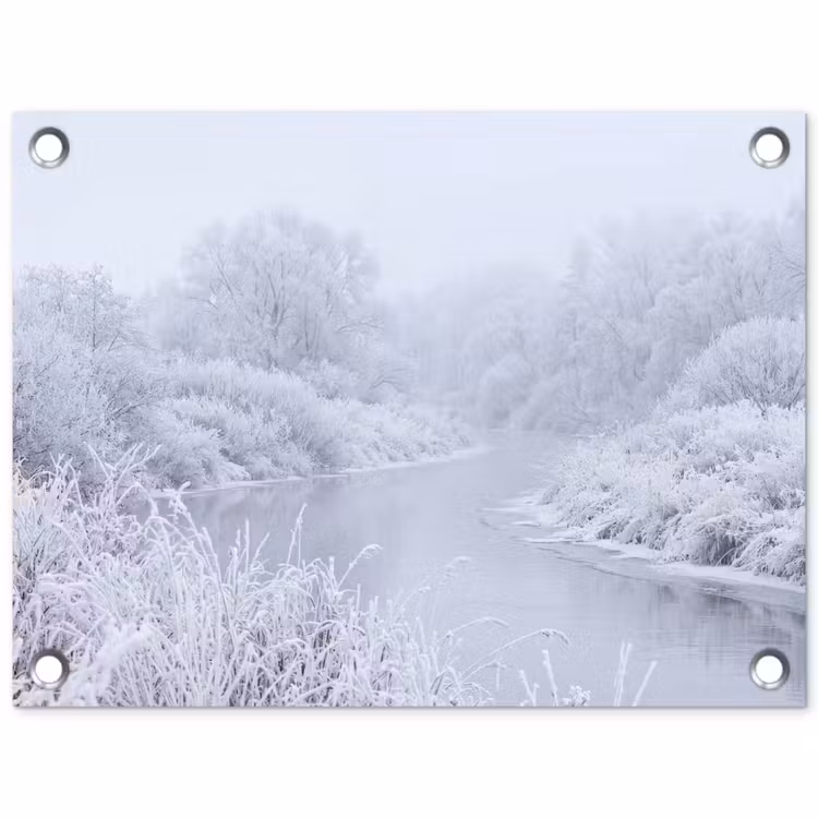 Rivier - Sneeuw - Bos - Winter - Schilderachtig tuinposter los doek klein -3d