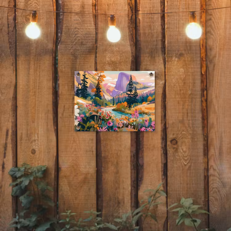 Rivier - Vallei vol bloemen - Levendig tuinposter los doek klein -sfeer1