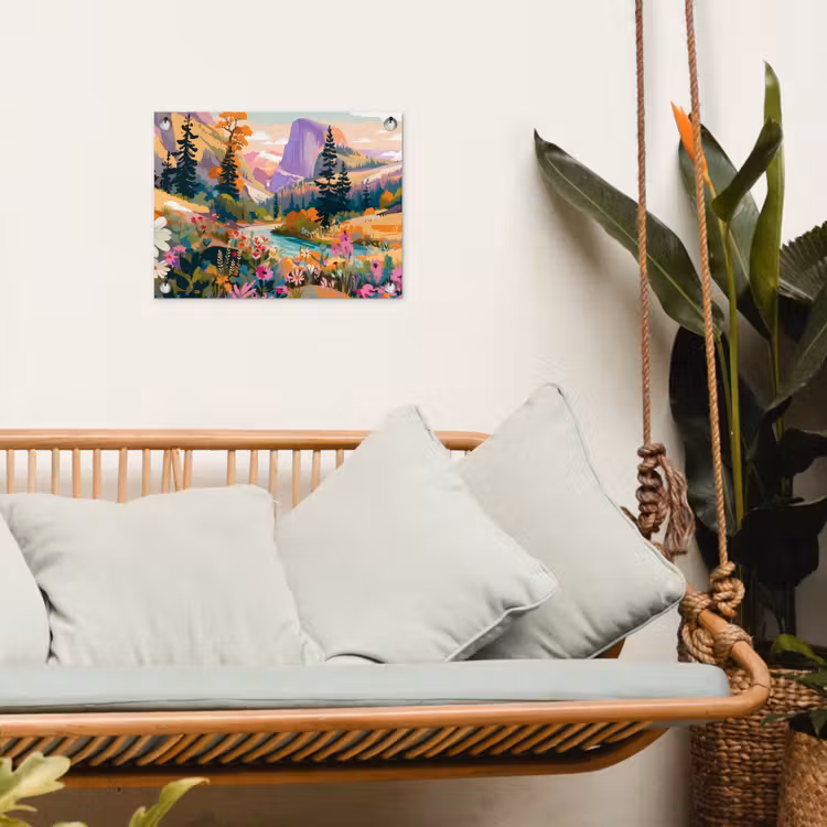 Rivier - Vallei vol bloemen - Levendig tuinposter los doek klein -sfeer7