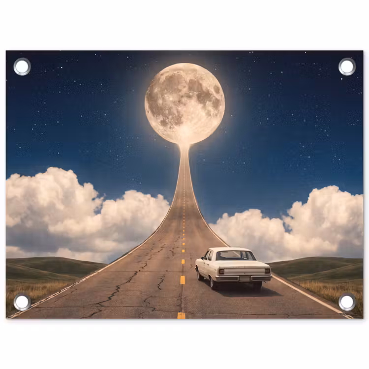 Garden Poster - Road - Moon - Night - Weg - Maan - Nacht tuinposter los doek klein