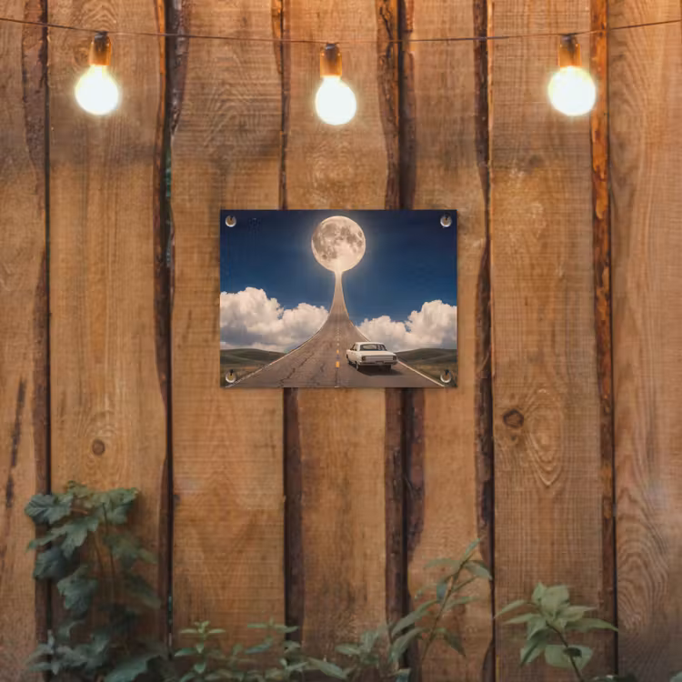 Garden Poster - Road - Moon - Night - Weg - Maan - Nacht tuinposter los doek klein