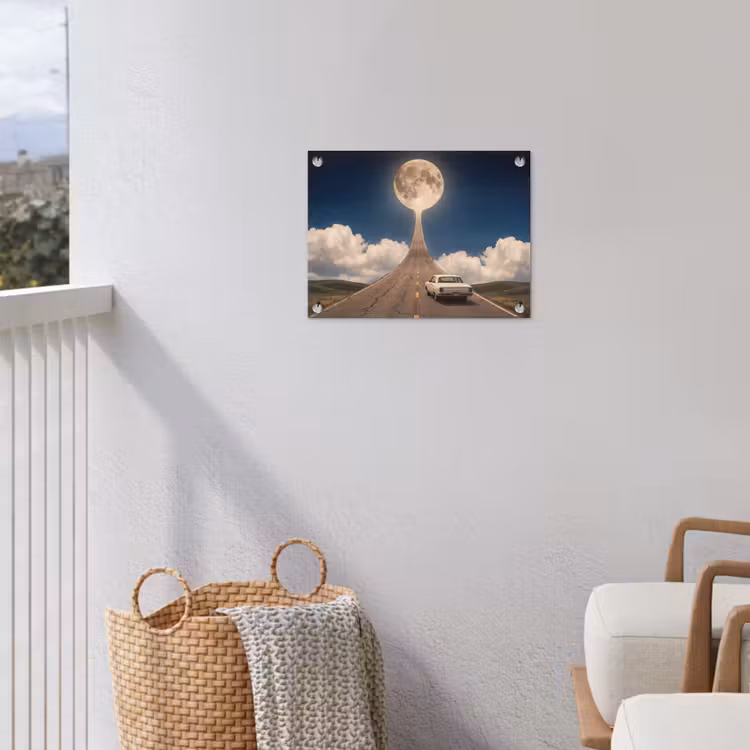 Garden Poster - Road - Moon - Night - Weg - Maan - Nacht tuinposter los doek klein