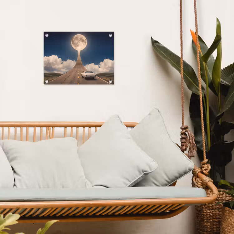 Garden Poster - Road - Moon - Night - Weg - Maan - Nacht tuinposter los doek klein