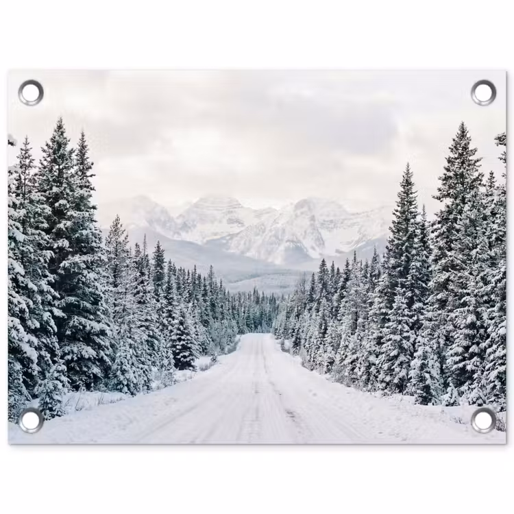 Weg - Sneeuw - Naaldbos - Winter - Avontuurlijk tuinposter los doek klein -3d