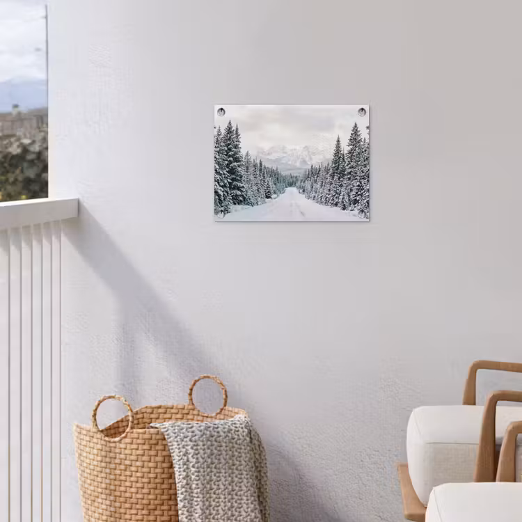 Weg - Sneeuw - Naaldbos - Winter - Avontuurlijk tuinposter los doek klein -sfeer8