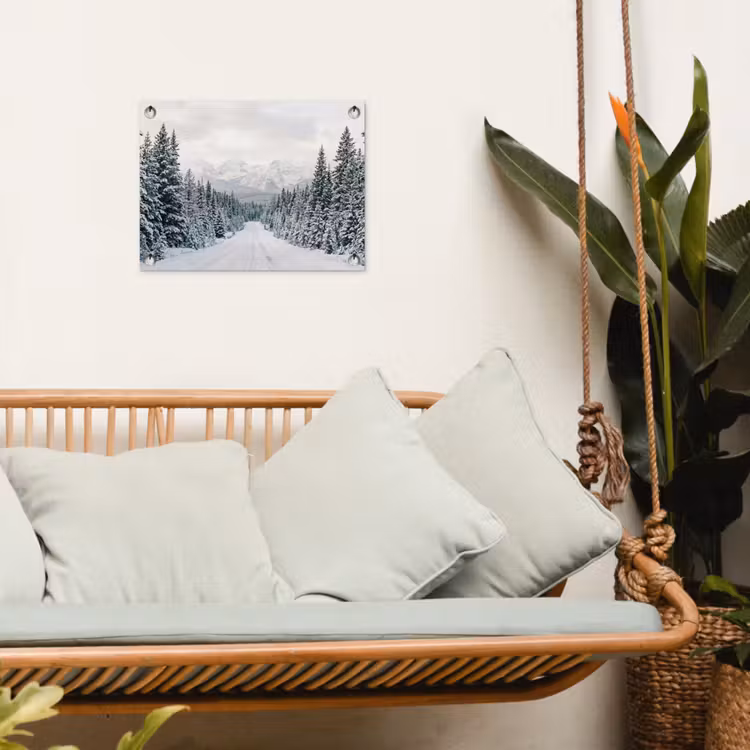 Weg - Sneeuw - Naaldbos - Winter - Avontuurlijk tuinposter los doek klein -sfeer7