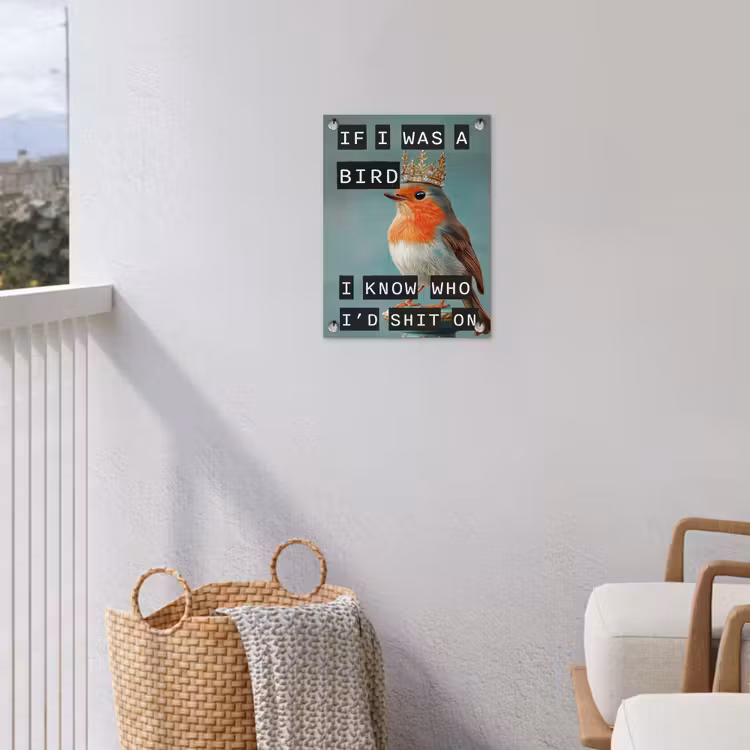 Roodborstje - Vogel - Blauw - Decoratie tuinposter los doek klein -sfeer8