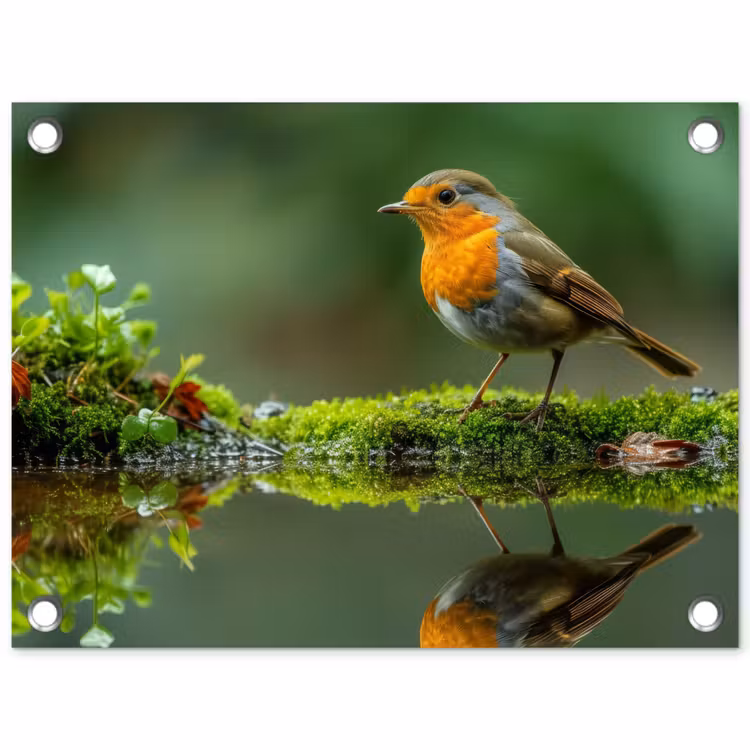 Roodborstje bij het Water tuinposter los doek klein -3d
