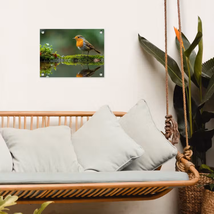 Roodborstje bij het Water tuinposter los doek klein -sfeer7