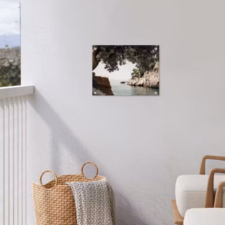 Rotsen - Zee - Boom - Groen tuinposter los doek klein -sfeer8