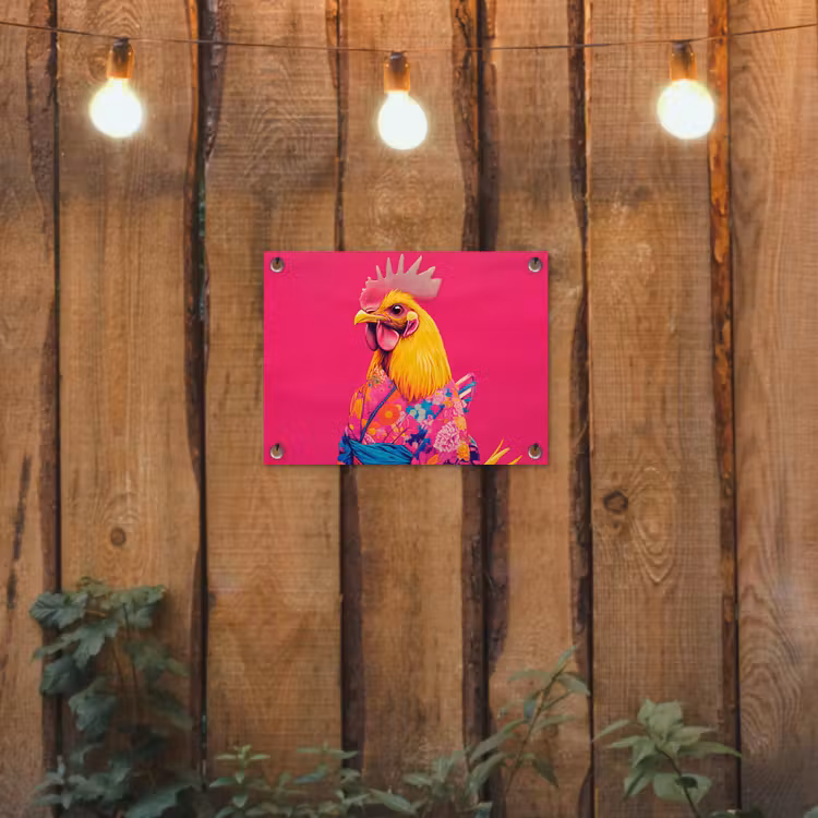 Haan - Kleurrijk - Kimono - Roze tuinposter los doek klein -sfeer1