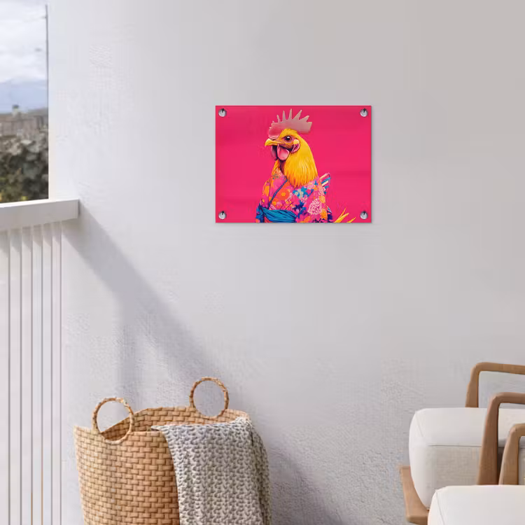 Haan - Kleurrijk - Kimono - Roze tuinposter los doek klein -sfeer8