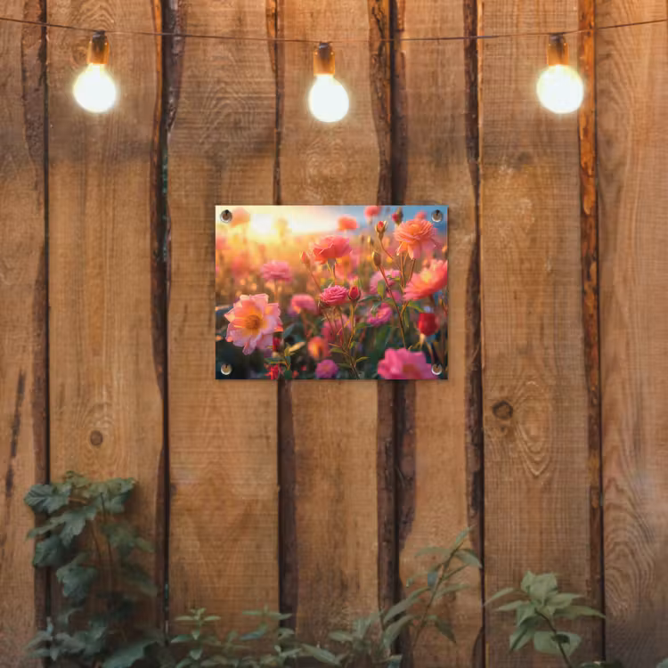 Rozenveld in gouden avondlicht tuinposter los doek klein -sfeer1