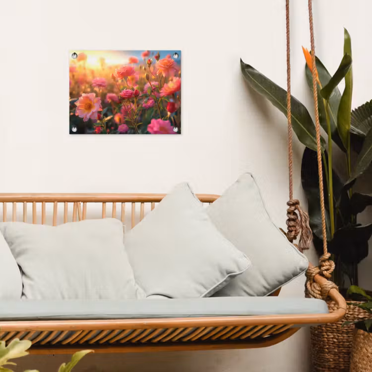 Rozenveld in gouden avondlicht tuinposter los doek klein -sfeer7