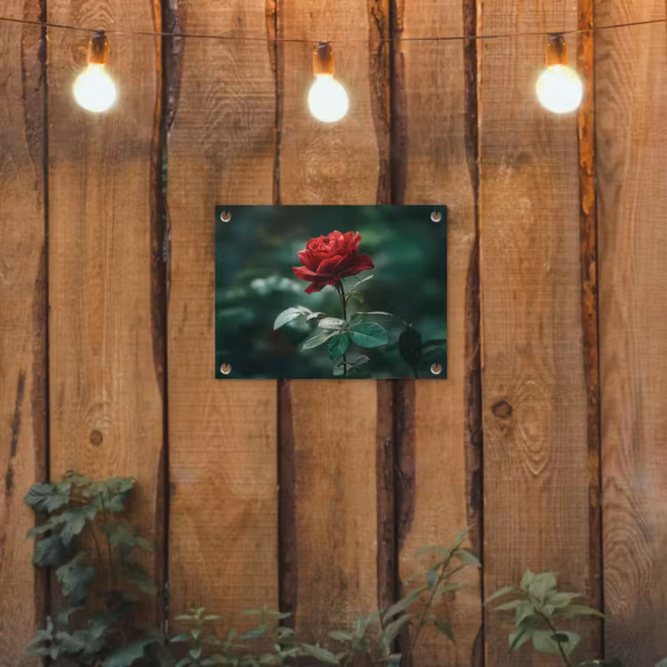 Roos - Bladeren - Dieprood tuinposter los doek klein -sfeer1