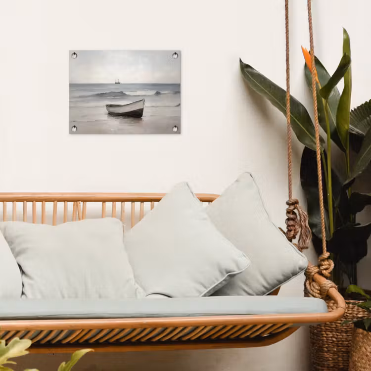 Roeiboot - Zee - Horizon tuinposter los doek klein -sfeer7