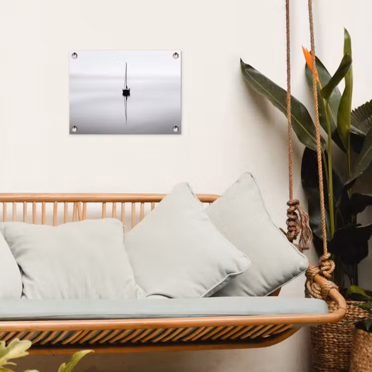 Zeilboot - Zwart - Water - Silhouet tuinposter los doek klein -sfeer7
