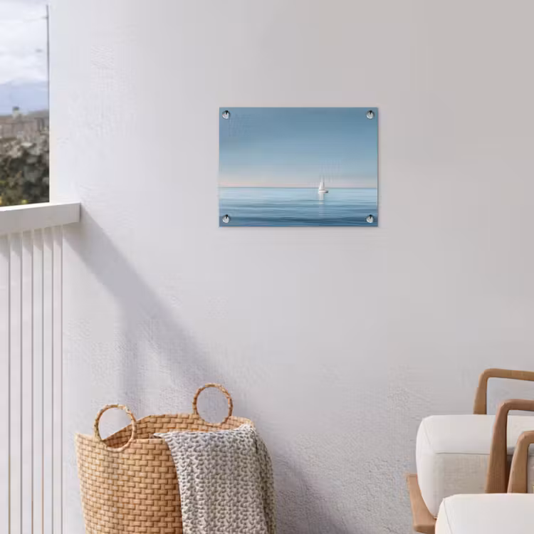 Zeilbootje - Kalme zee - Helderblauwe hemel tuinposter los doek klein -sfeer8