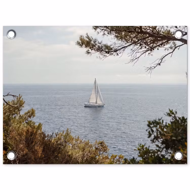 Garden Poster - Sailboat - trees - water - Zeilboot - bomen - water tuinposter los doek klein