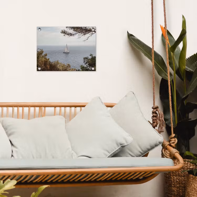 Garden Poster - Sailboat - trees - water - Zeilboot - bomen - water tuinposter los doek klein
