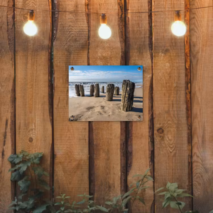 Zand - Strand - Paal - Water - Zomer tuinposter los doek klein -sfeer1