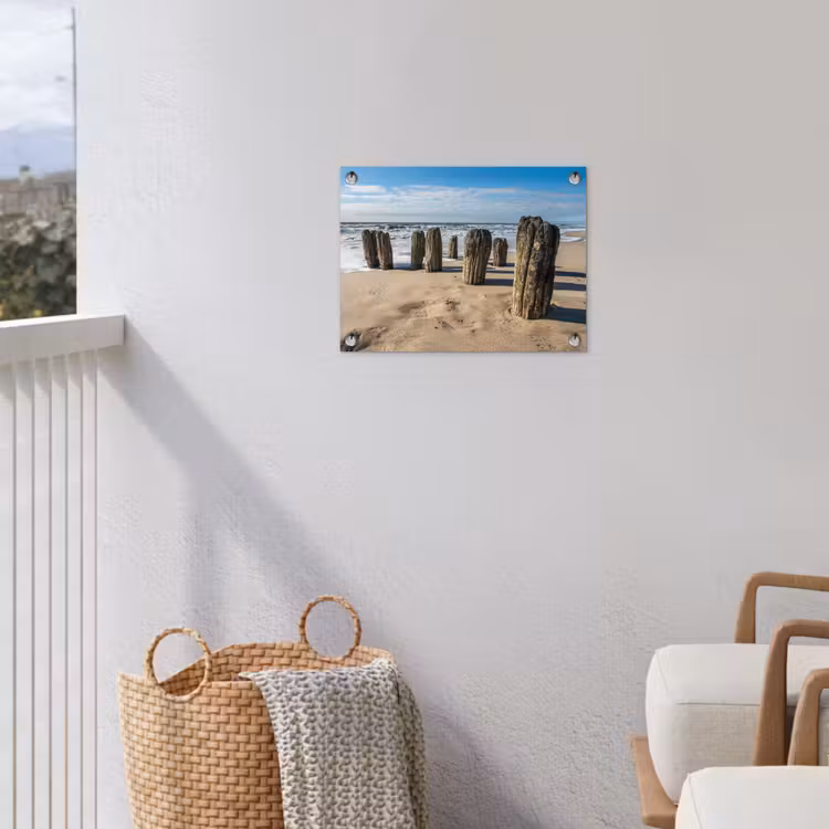 Zand - Strand - Paal - Water - Zomer tuinposter los doek klein -sfeer8