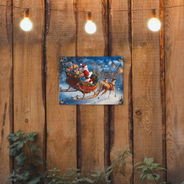 Kerstman - Rendier - Kerst - Sneeuw tuinposter los doek klein -sfeer1