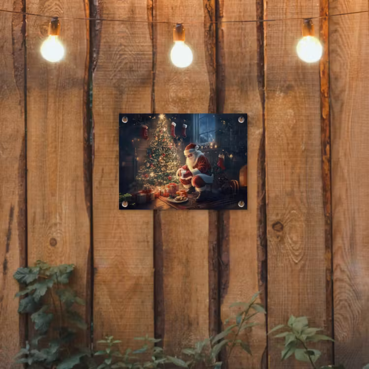Kerstman - Haard - Donker tuinposter los doek klein -sfeer1