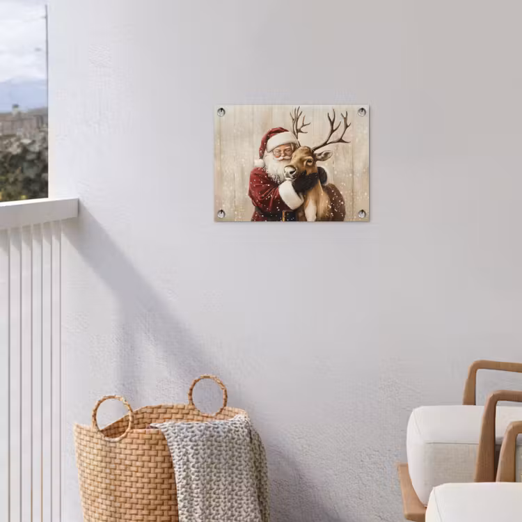 Kerstman - Rendier - Sneeuw - Kleurrijk tuinposter los doek klein -sfeer8