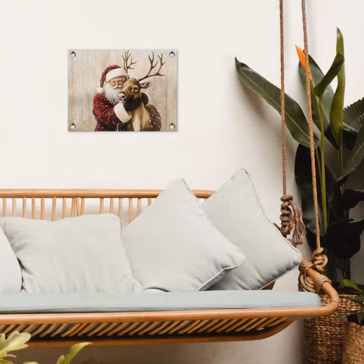 Kerstman - Rendier - Sneeuw - Kleurrijk tuinposter los doek klein -sfeer7