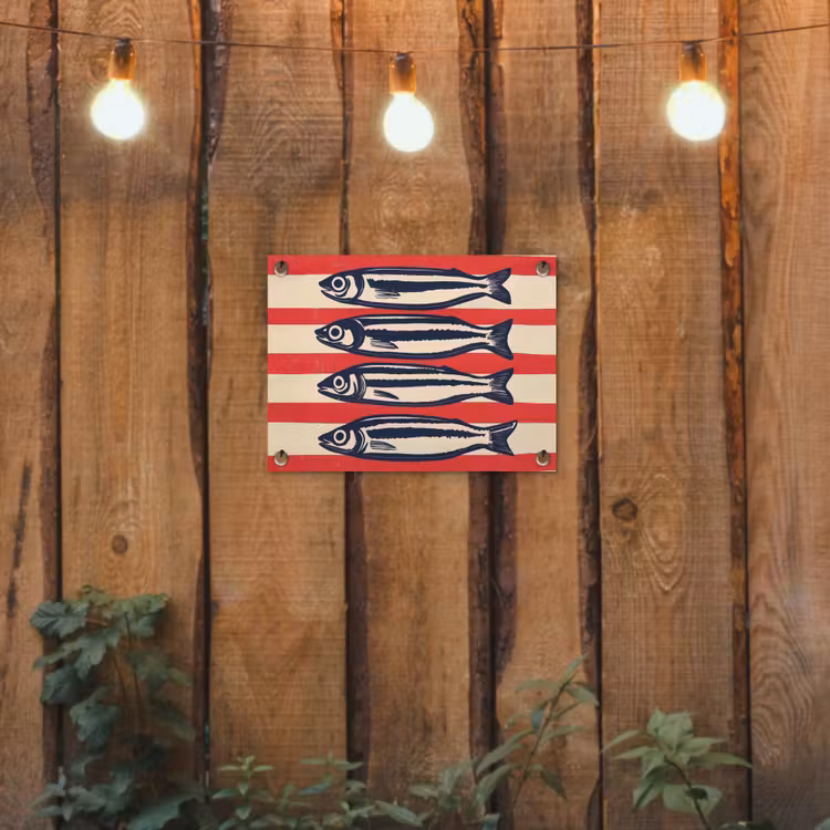 Sardines - Rood en beige strepen tuinposter los doek klein -sfeer1