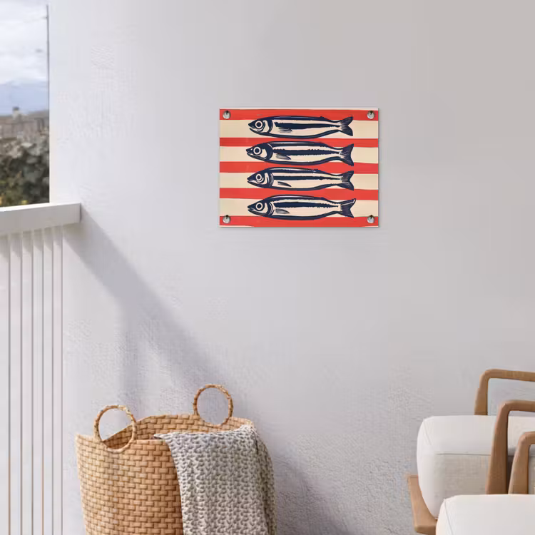 Sardines - Rood en beige strepen tuinposter los doek klein -sfeer8