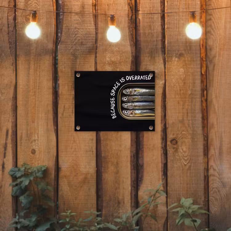 Sardines - Tekst - Vis - Blik tuinposter los doek klein -sfeer1
