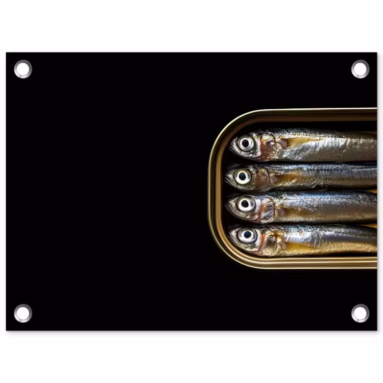 Sardines - Blik - Zwart - Vissen tuinposter los doek klein -3d