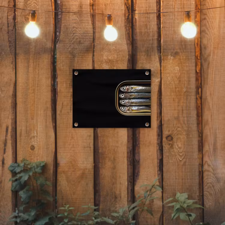 Sardines - Blik - Zwart - Vissen tuinposter los doek klein -sfeer1
