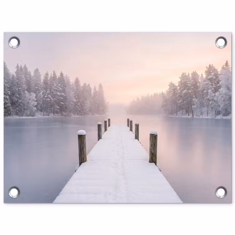 Steiger - Meer - Mist - Winter - Serene tuinposter los doek klein -3d